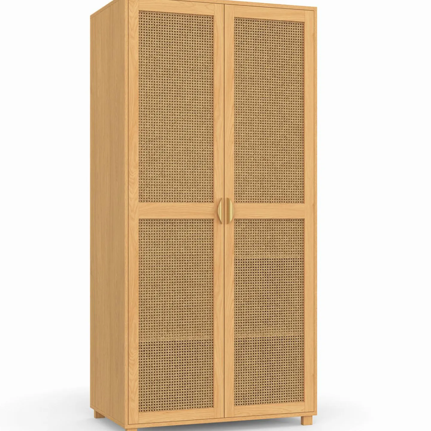 Armoire 2 portes cannage et bois penderie 80 cm avec étagères de rangement*IDMarket Online