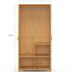 Armoire 2 portes cannage et bois penderie 80 cm avec étagères de rangement*IDMarket Online
