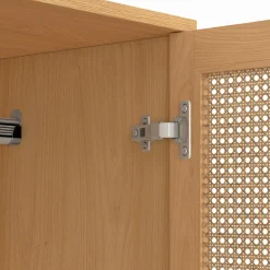 Armoire 2 portes cannage et bois penderie 80 cm avec étagères de rangement*IDMarket Online