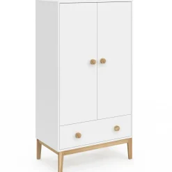 Armoire 2 portes et tiroir blanc et bois pour enfant*IDMarket Best