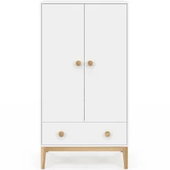 Armoire 2 portes et tiroir blanc et bois pour enfant*IDMarket Best