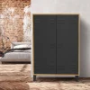 Armoire basse industrielle 2 portes métal noir et contour bois*IDMarket Best