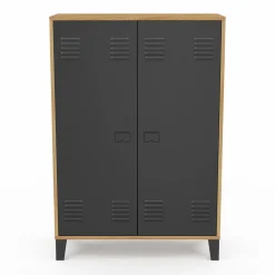 Armoire basse industrielle 2 portes métal noir et contour bois*IDMarket Best