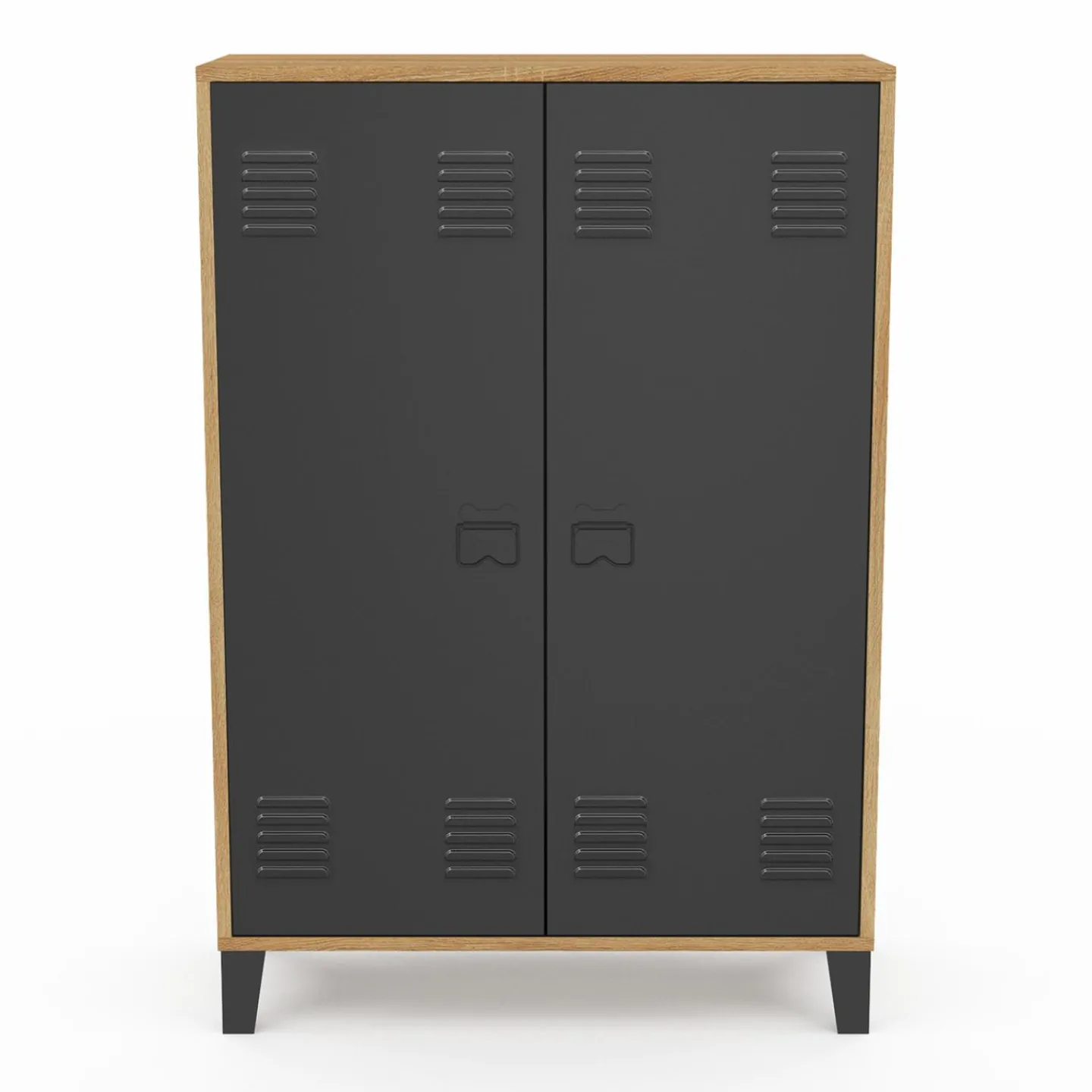 Armoire basse industrielle 2 portes métal noir et contour bois*IDMarket Best