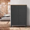 Armoire basse industrielle 2 portes métal noir et plateau bois*IDMarket New