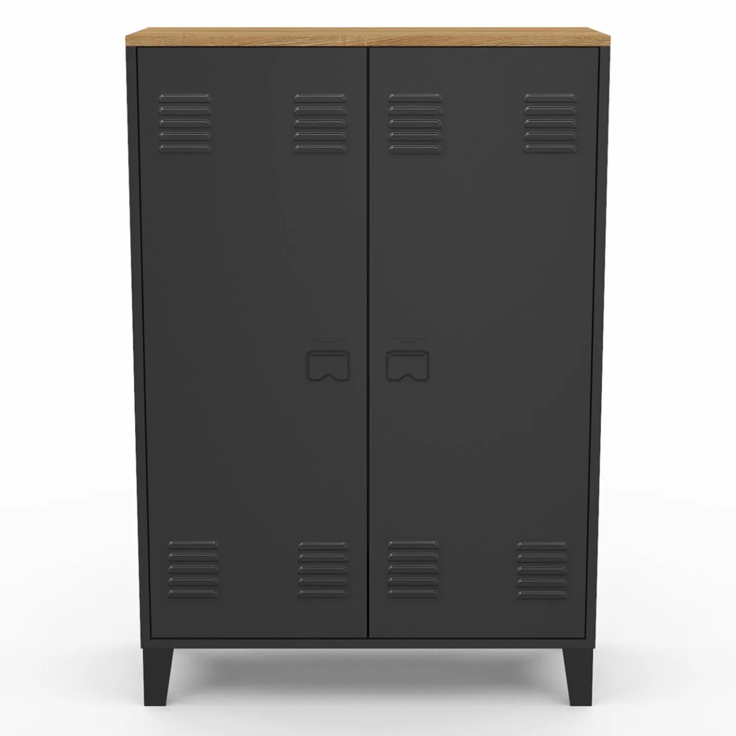 Armoire basse industrielle 2 portes métal noir et plateau bois*IDMarket New