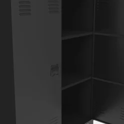 Armoire basse industrielle 2 portes métal noir et plateau bois*IDMarket New