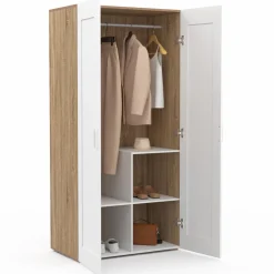 Armoire blanc et bois 2 portes et étagères*IDMarket