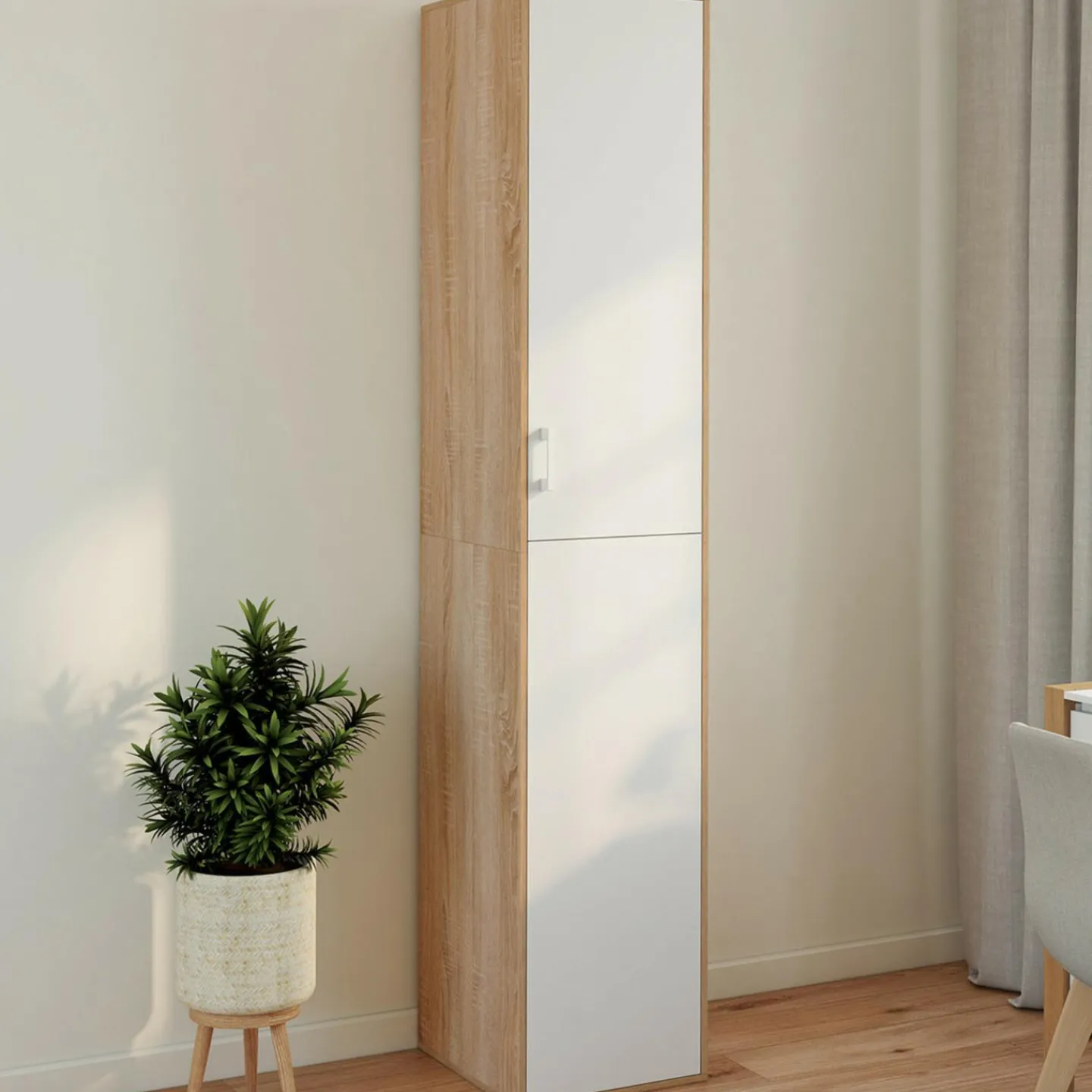 Armoire de bureau bois 180 cm multifonction 3 étagères 1 porte blanche*IDMarket Best