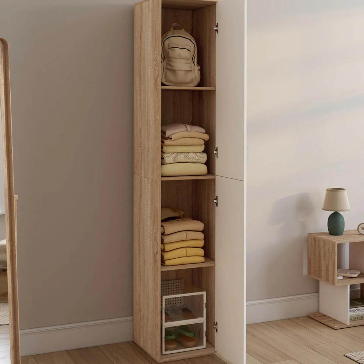 Armoire de bureau bois 180 cm multifonction 3 étagères 1 porte blanche*IDMarket Best