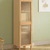 Armoire de rangement 1 porte 3 étagères bois et cannage*IDMarket Clearance