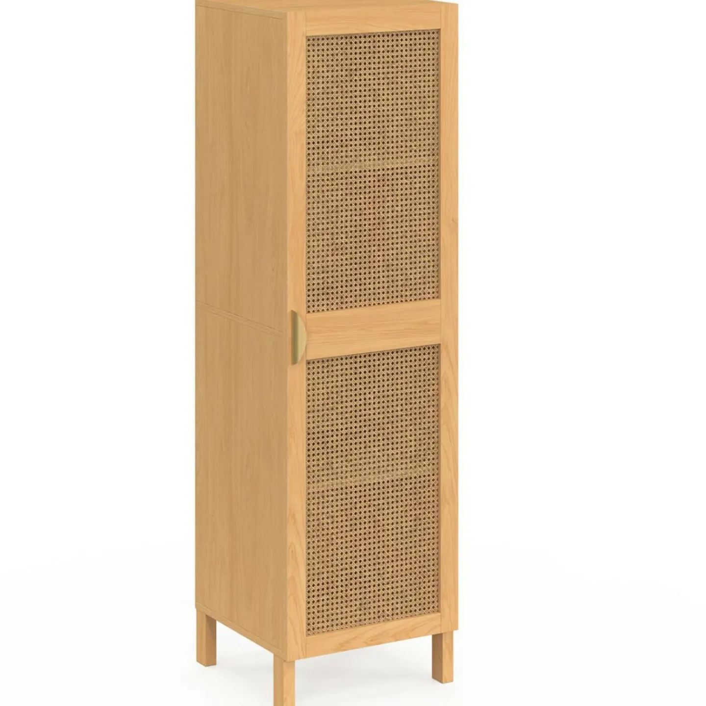 Armoire de rangement 1 porte 3 étagères bois et cannage*IDMarket Clearance