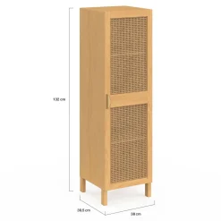 Armoire de rangement 1 porte 3 étagères bois et cannage*IDMarket Clearance