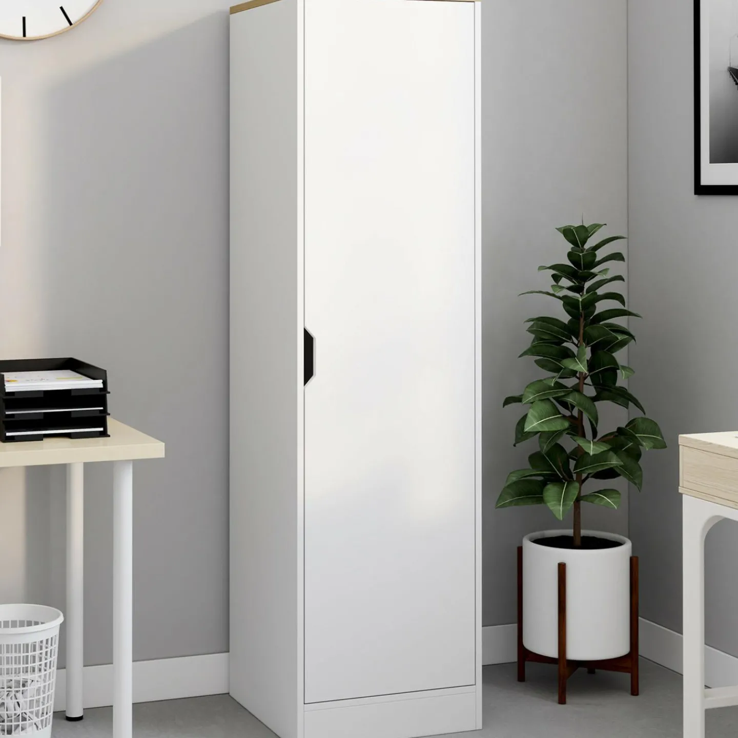 Armoire de rangement 1 porte avec étagères blanc et bois*IDMarket Hot