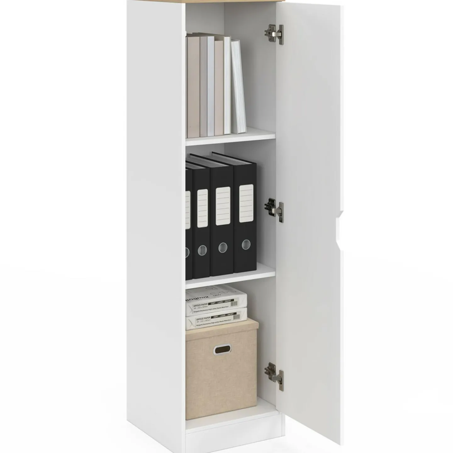 Armoire de rangement 1 porte avec étagères blanc et bois*IDMarket Hot