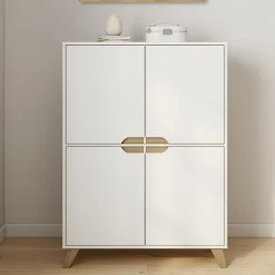 Armoire de rangement scandinave avec 4 portes bois blanc*IDMarket