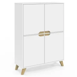 Armoire de rangement scandinave avec 4 portes bois blanc*IDMarket