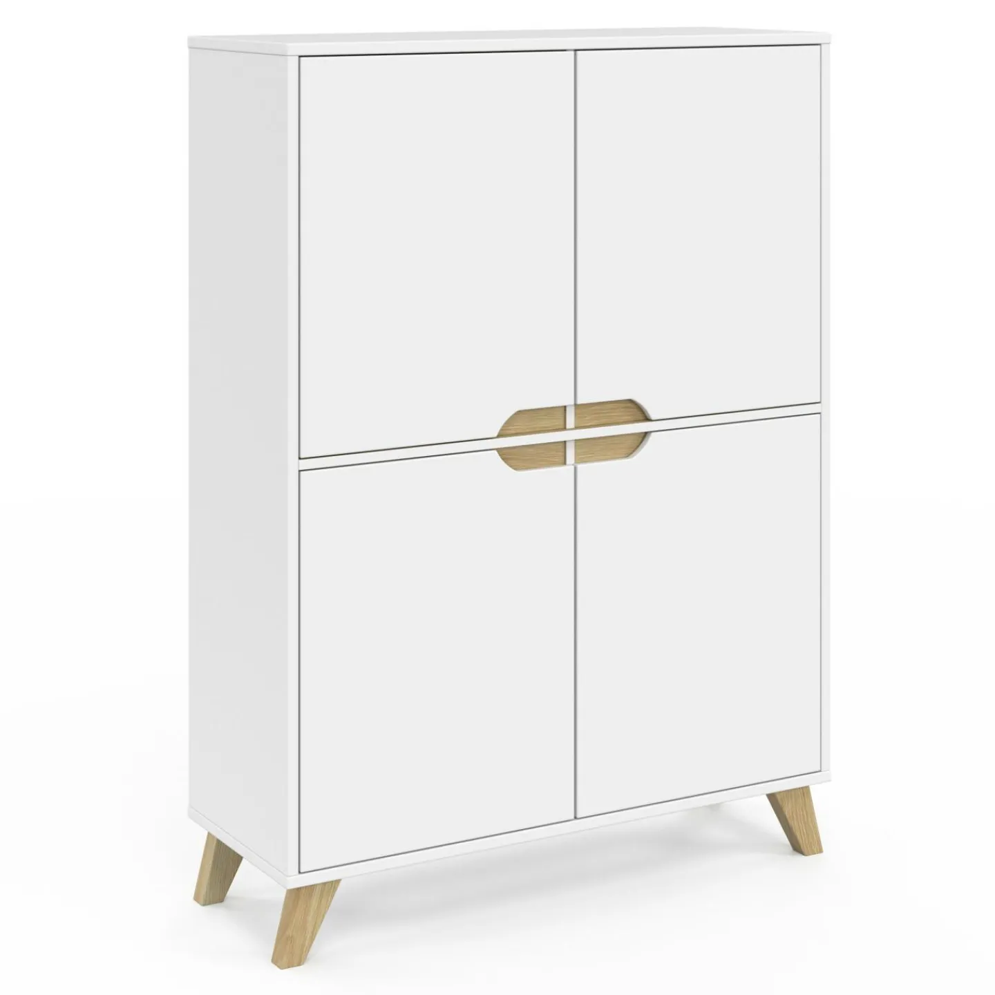 Armoire de rangement scandinave avec 4 portes bois blanc*IDMarket