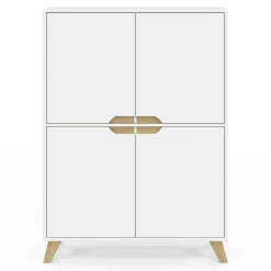 Armoire de rangement scandinave avec 4 portes bois blanc*IDMarket