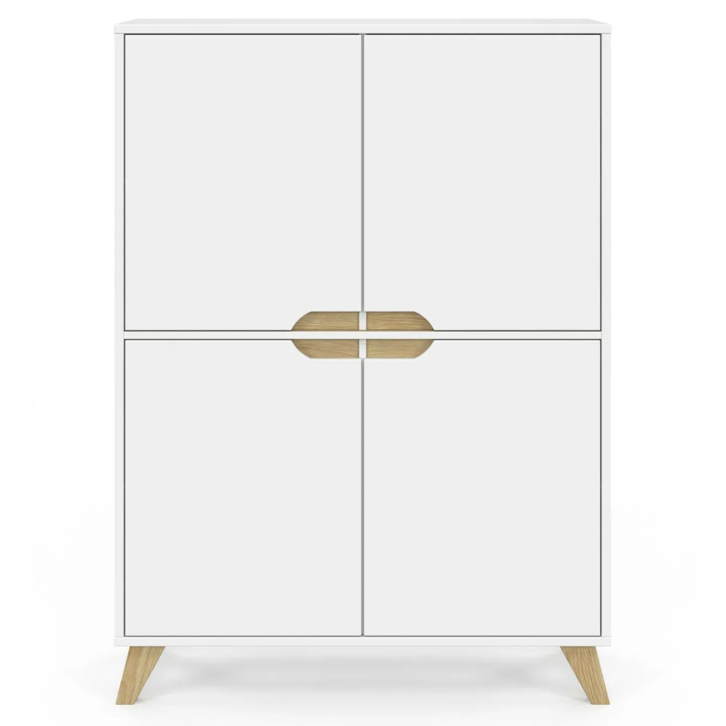 Armoire de rangement scandinave avec 4 portes bois blanc*IDMarket