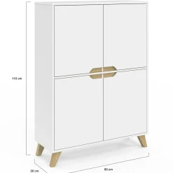Armoire de rangement scandinave avec 4 portes bois blanc*IDMarket