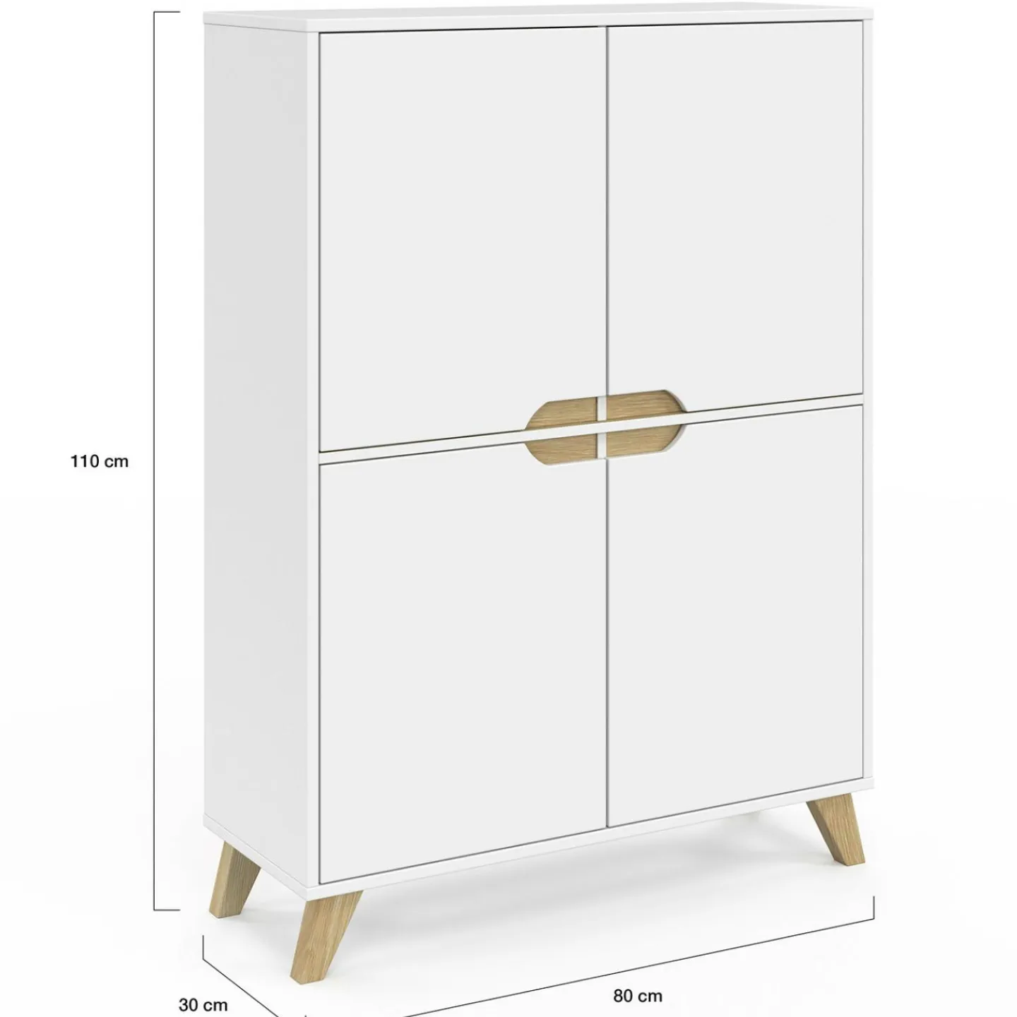 Armoire de rangement scandinave avec 4 portes bois blanc*IDMarket