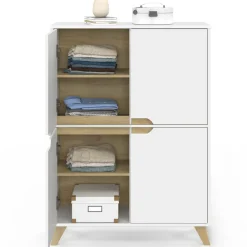 Armoire de rangement scandinave avec 4 portes bois blanc*IDMarket