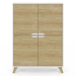 Armoire de rangement scandinave avec 4 portes blanc et bois*IDMarket Online