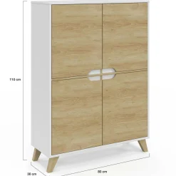 Armoire de rangement scandinave avec 4 portes blanc et bois*IDMarket Online