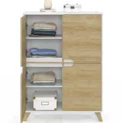 Armoire de rangement scandinave avec 4 portes blanc et bois*IDMarket Online