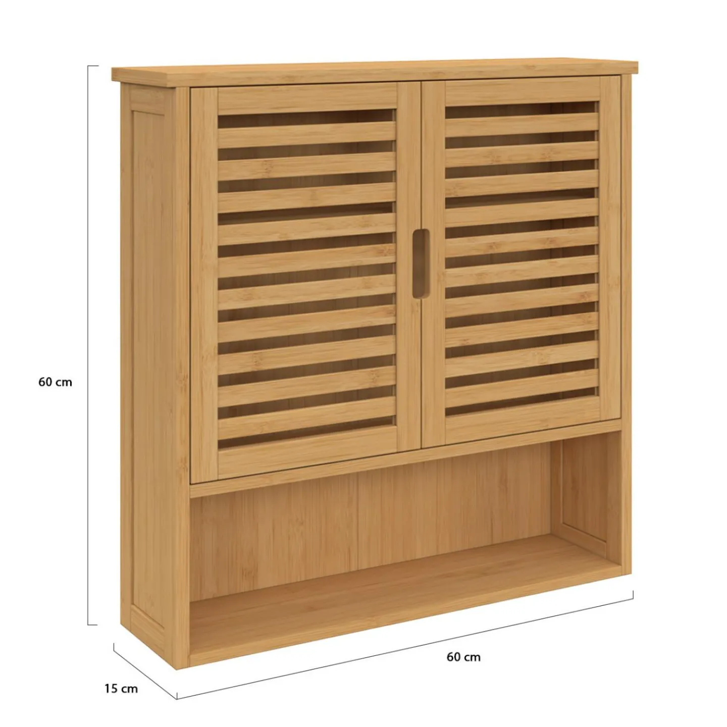 Armoire de salle de bain murale en bambou 2 portes et étagère*IDMarket Outlet