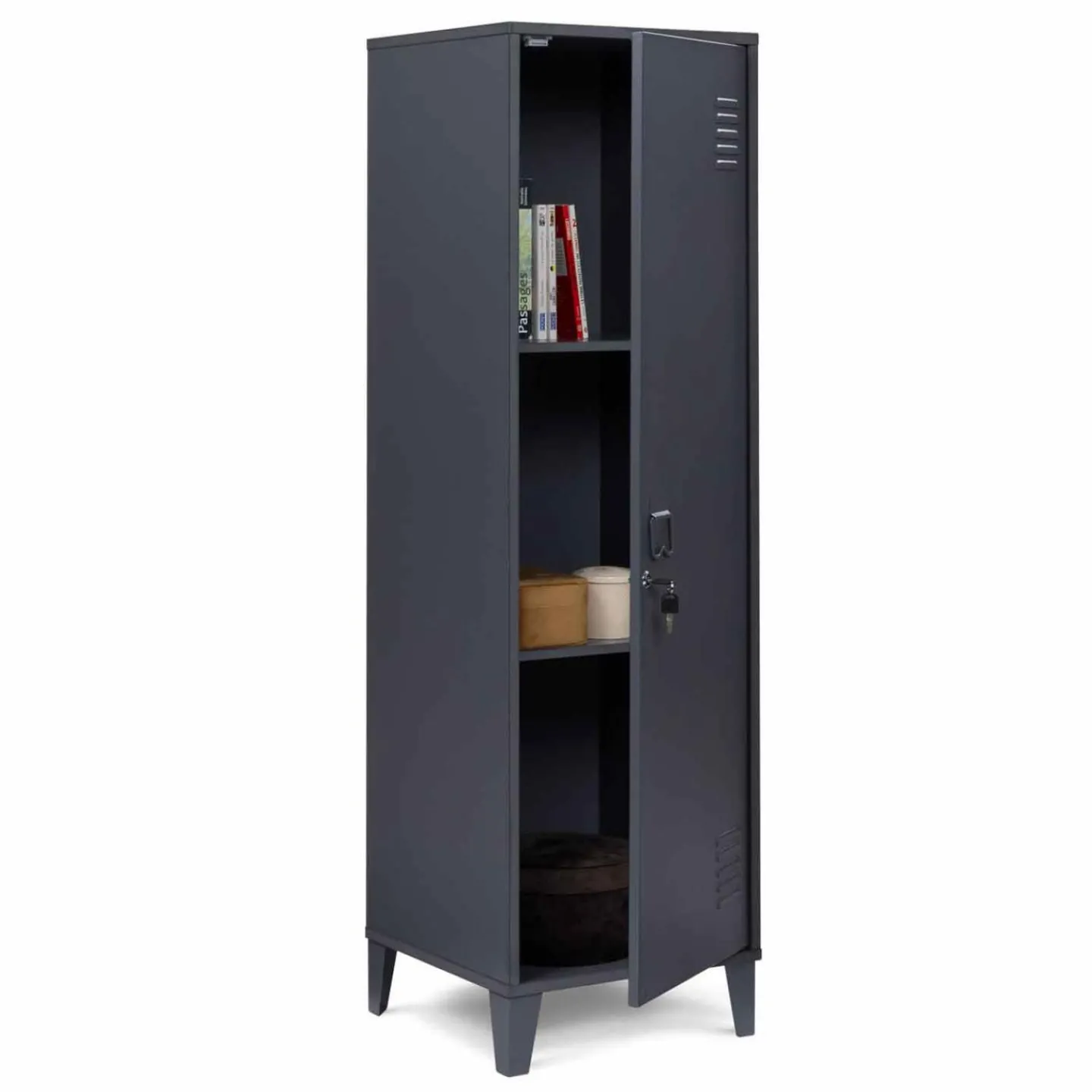Armoire industrielle vestiaire métallique et bois gris foncé*IDMarket Discount