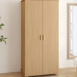 Armoire lattes tasseau bois coloris chêne 80 cm - penderie 2 portes et étagères*IDMarket Outlet