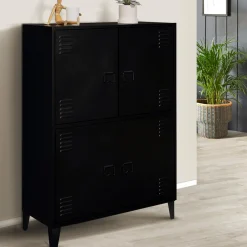 Armoire noire et bois avec 4 portes métalliques*IDMarket Clearance