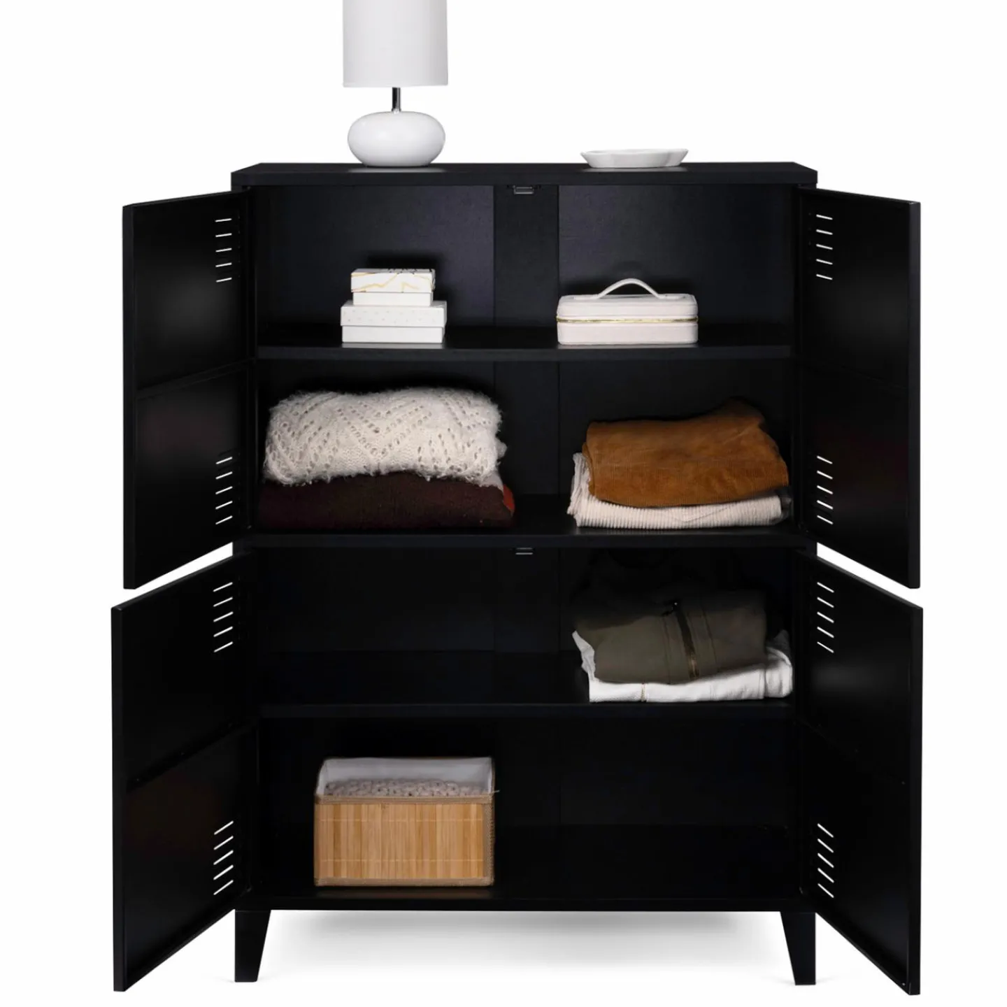 Armoire noire et bois avec 4 portes métalliques*IDMarket Clearance