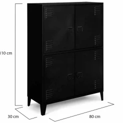 Armoire noire et bois avec 4 portes métalliques*IDMarket Clearance