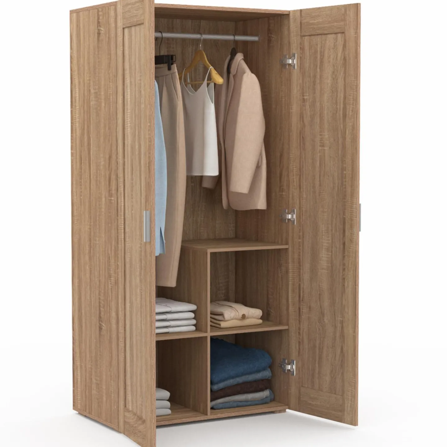 Armoire penderie en hêtre avec 2 portes et étagères*IDMarket Clearance