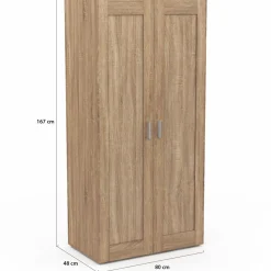 Armoire penderie en hêtre avec 2 portes et étagères*IDMarket Clearance