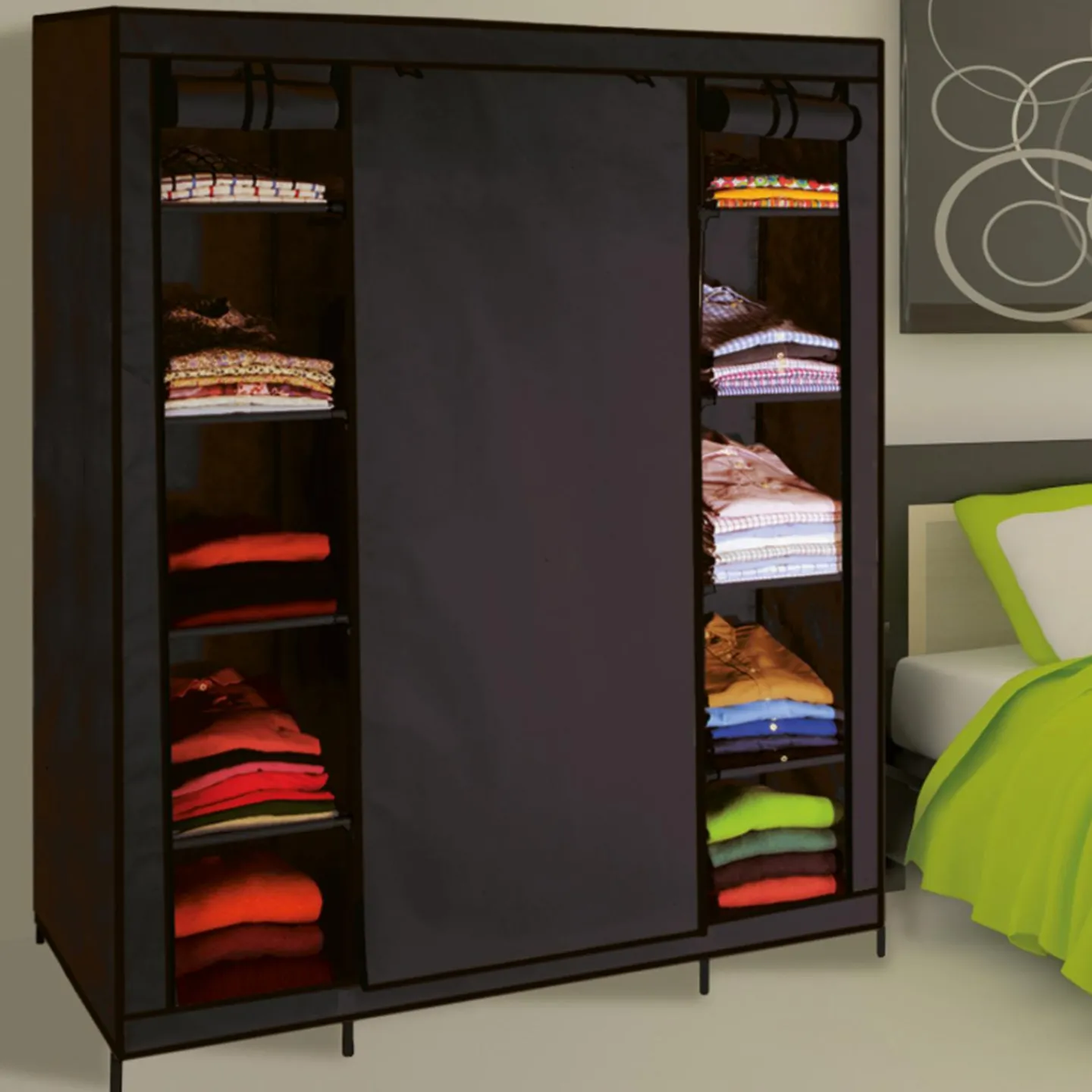 Armoire penderie en tissu noir*IDMarket Clearance