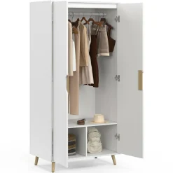Armoire scandinave 2 portes blanche penderie 80 cm avec étagères rangement*IDMarket Outlet