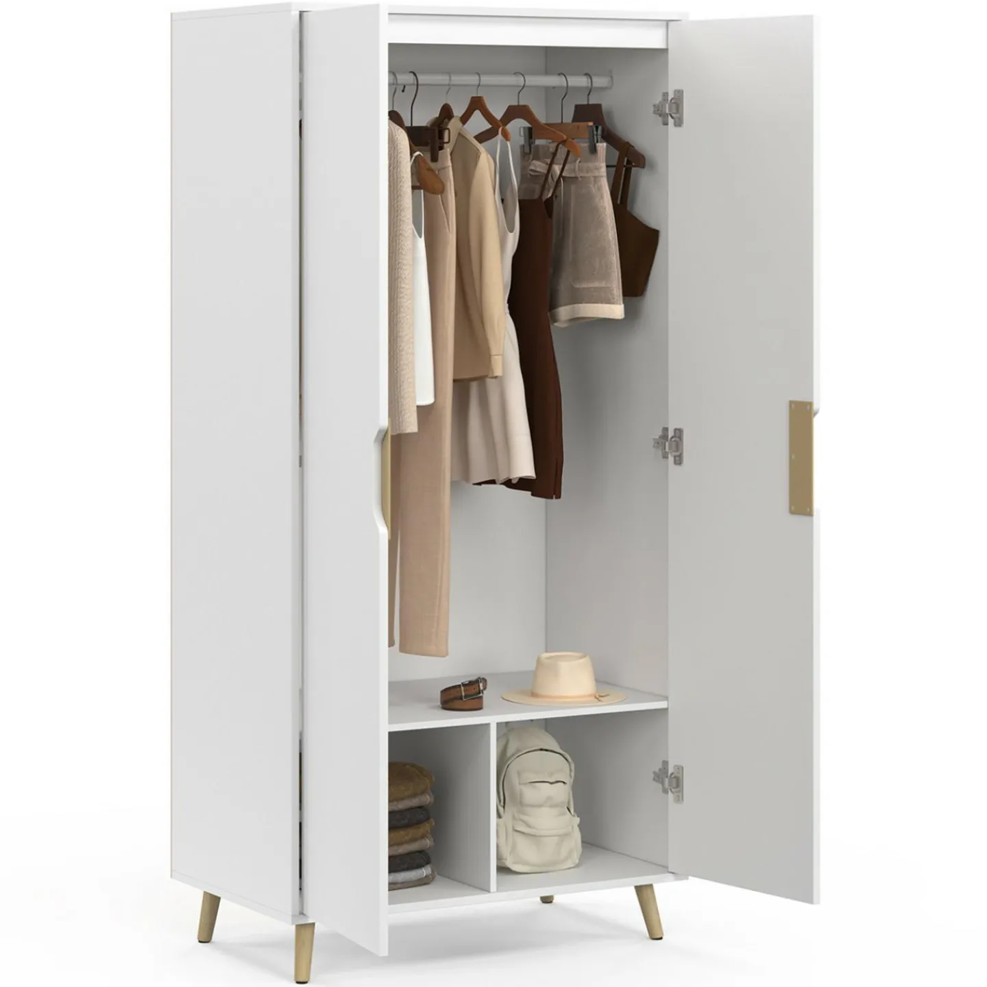 Armoire scandinave 2 portes blanche penderie 80 cm avec étagères rangement*IDMarket Outlet