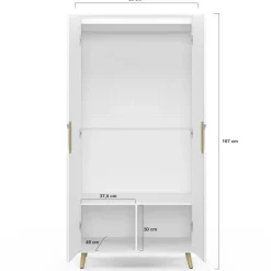Armoire scandinave 2 portes blanche penderie 80 cm avec étagères rangement*IDMarket Outlet