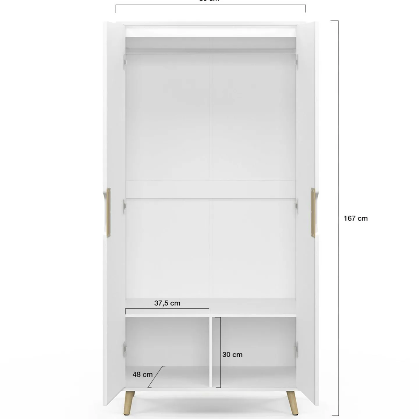 Armoire scandinave 2 portes blanche penderie 80 cm avec étagères rangement*IDMarket Outlet