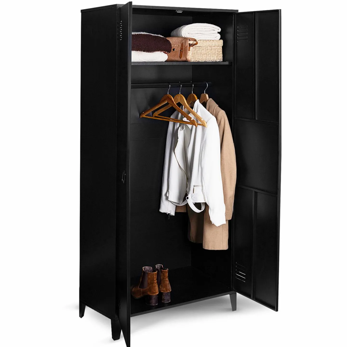 Armoire vestiaire métal noir avec 2 portes*IDMarket Outlet