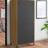 Armoire vestiaire penderie métal noir et bois avec 2 portes*IDMarket Discount