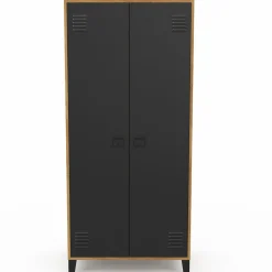 Armoire vestiaire penderie métal noir et bois avec 2 portes*IDMarket Discount