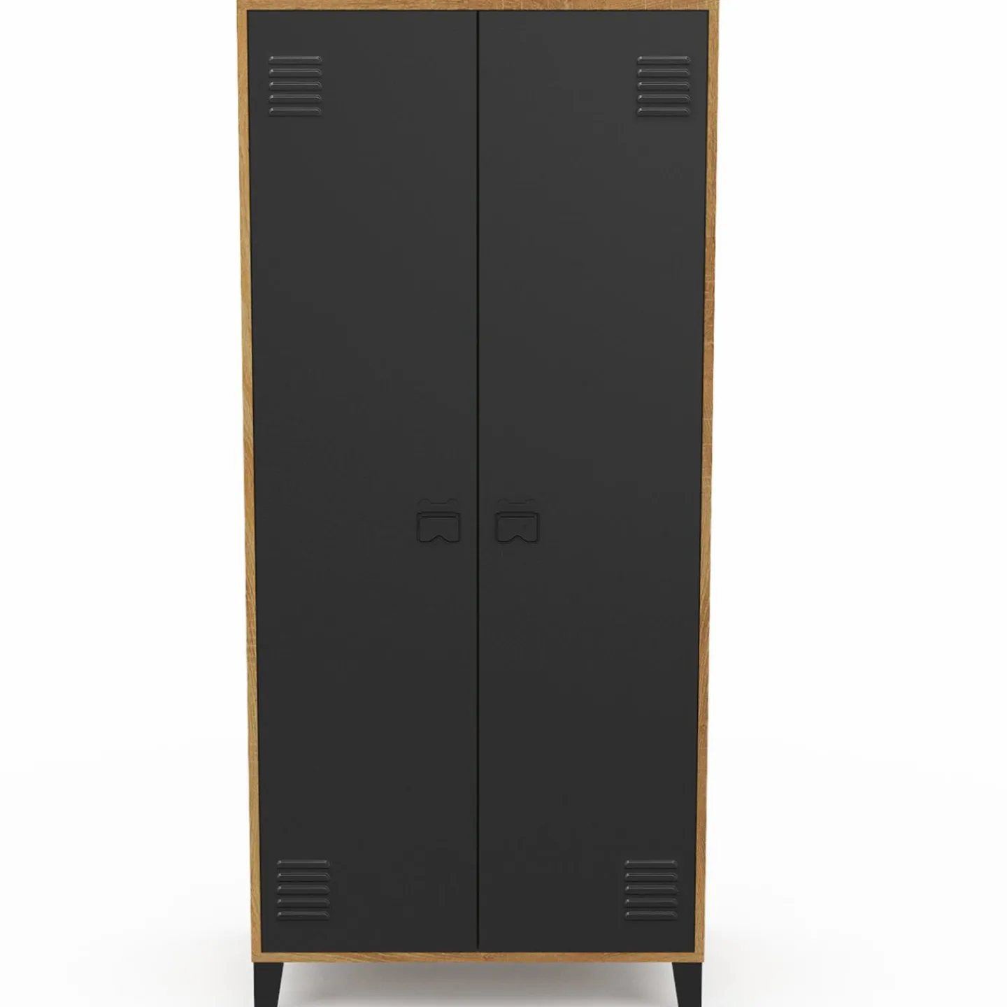 Armoire vestiaire penderie métal noir et bois avec 2 portes*IDMarket Discount