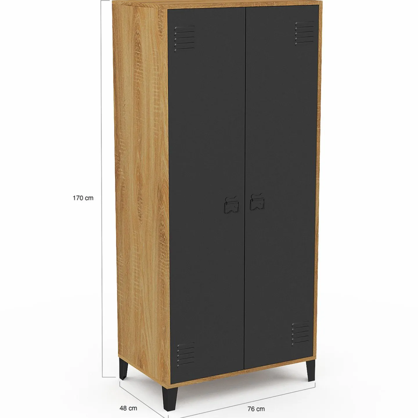 Armoire vestiaire penderie métal noir et bois avec 2 portes*IDMarket Discount