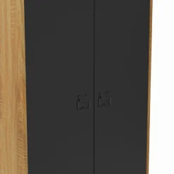 Armoire vestiaire penderie métal noir et bois avec 2 portes*IDMarket Discount