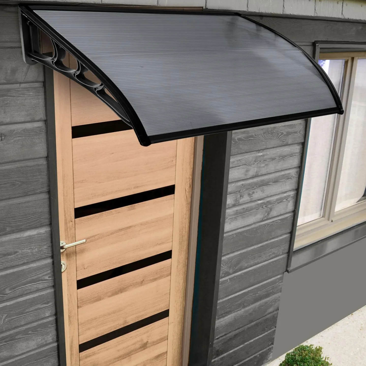 Auvent de porte marquise en polycarbonate noire 80 x 120 cm*IDMarket Discount